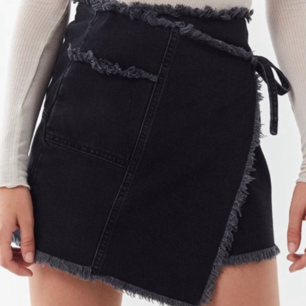 Denim wrap skirt black